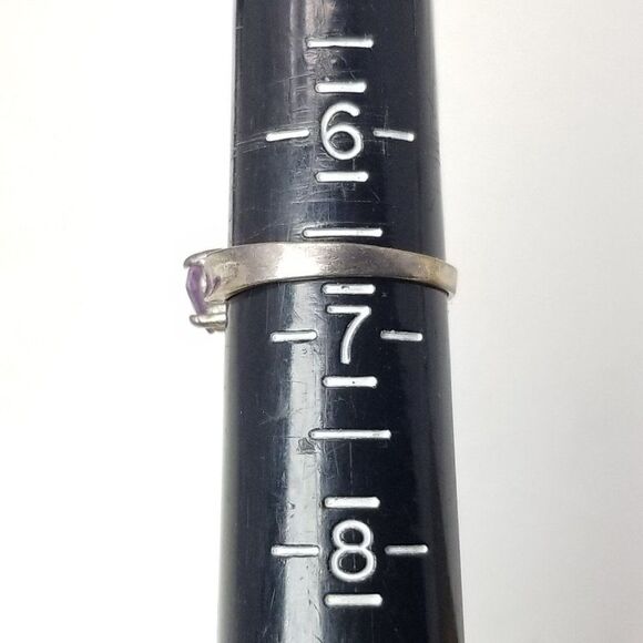 Vintage Sterling Silver Purple Heart Solitaire Ring, Size 6 1/2 Band, Estate - Picture 5 of 9